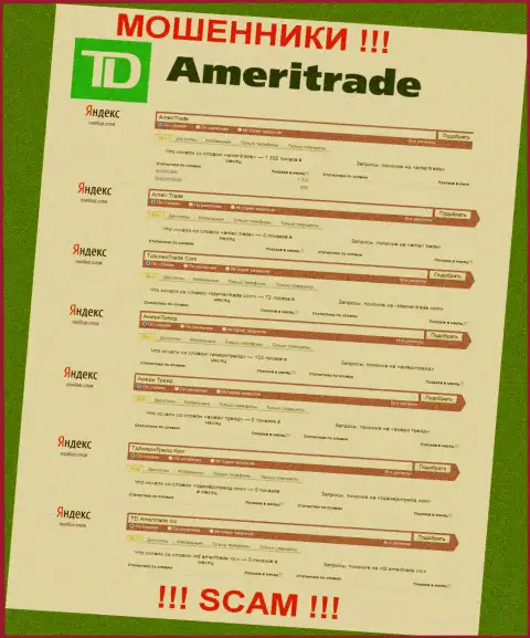 Число запросов в поисковиках интернет сети по бренду мошенников AmeriTrade