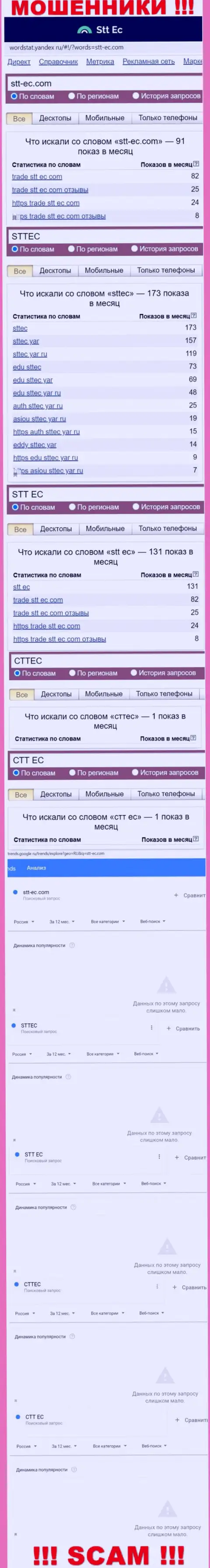 Статистические данные суммарного числа просмотров информации о мошенниках STT-EC Com в глобальной internet сети