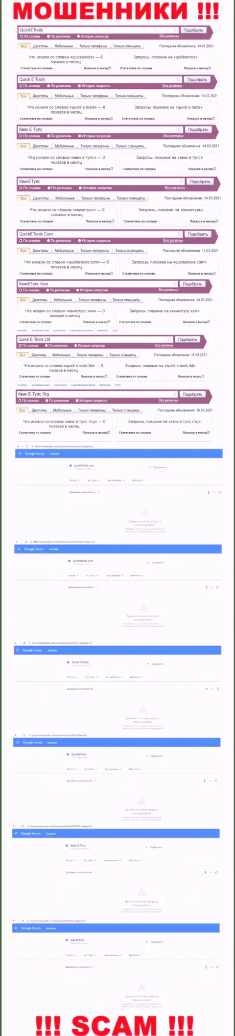 Сведения об числе запросов инфы о махинаторах QuickETools Com