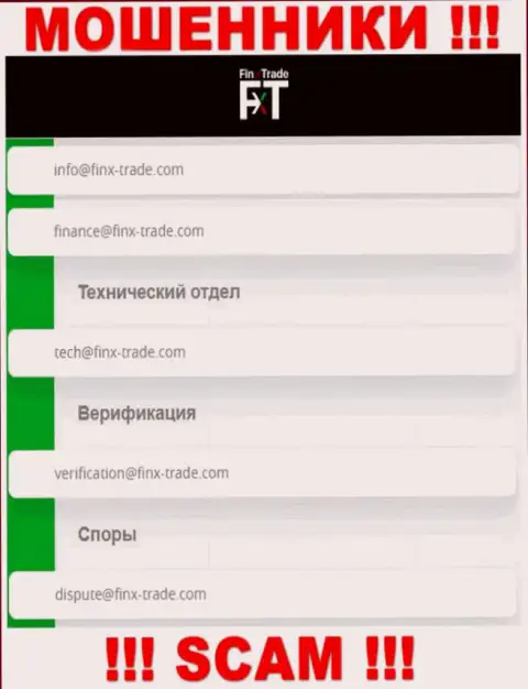 Написать интернет мошенникам Финкс Трейд Лтд можете на их электронную почту, которая найдена на их веб-портале