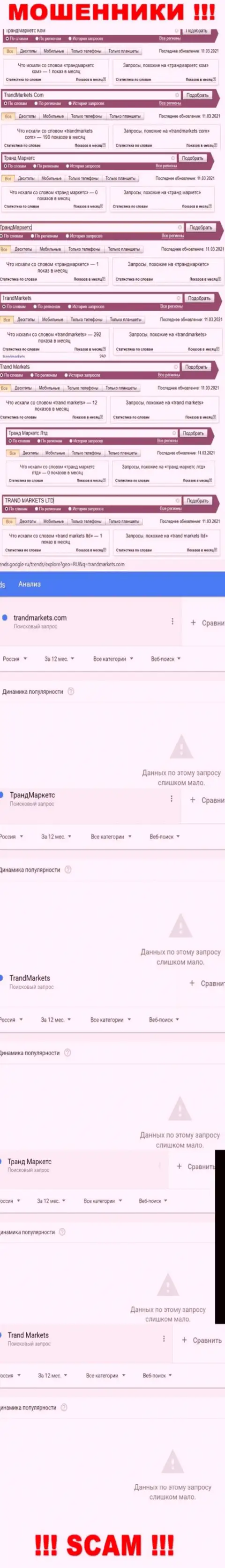 Сколько именно раз пользователи глобальной сети internet искали сведения об аферистах TrandMarkets Com ???
