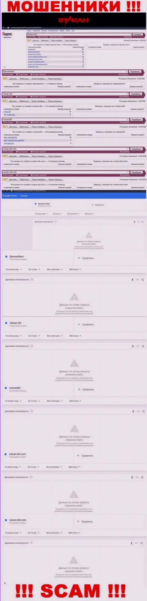 Статистические показатели бренда Vulcan-Elit Com, какое именно количество online-запросов у указанной шарашки