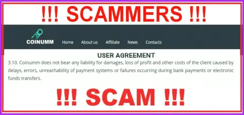 Coinumm Com scammers aren't liable for client losses