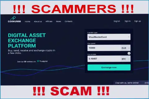 Coinumm scammers home page