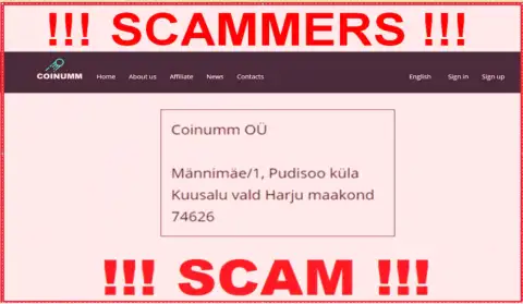 Coinumm scammers company address