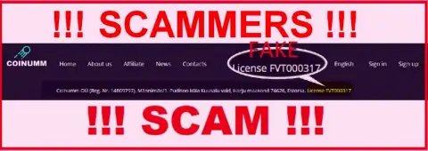 Coinumm scammers don't have a license - caution