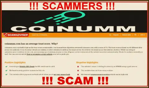 Information about Coinumm Com scammers from ScamAdviser Com