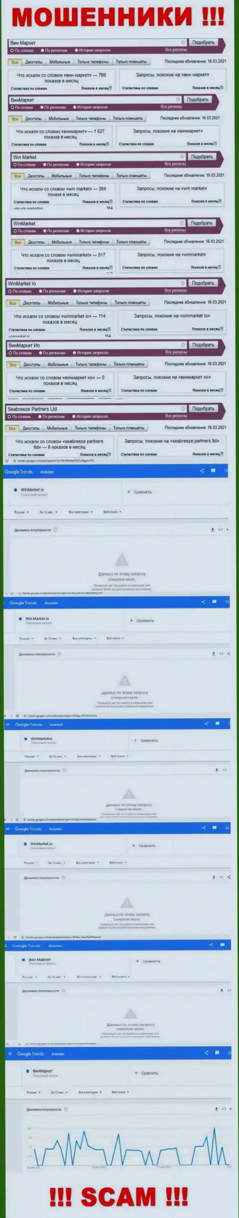 Статистические данные суммарного числа просмотров сведений о махинаторах ВинМаркет в сети internet