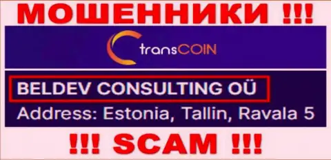 TransCoin Me - юридическое лицо мошенников контора BELDEV CONSULTING OÜ