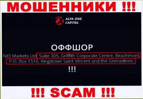 Alfa One Capital - это ВОРЫ ! Отсиживаются в оффшорной зоне: Suite 305, Griffith Corporate Centre, Beachmont, P.O. Box 1510, Kingstown Saint Vincent and the Grenadines