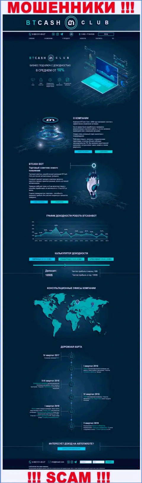 Внешний вид официального сайта преступно действующей организации БТКэшКлуб