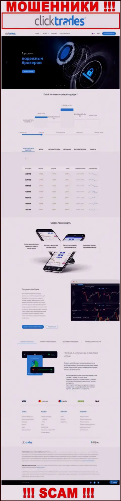 Будьте очень внимательны, веб-ресурс мошенников Click Trades это ловушка для доверчивых людей