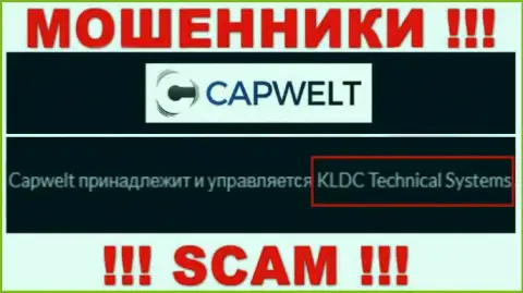 Юридическое лицо конторы CapWelt - это KLDC Technical Systems, информация взята с официального веб-портала