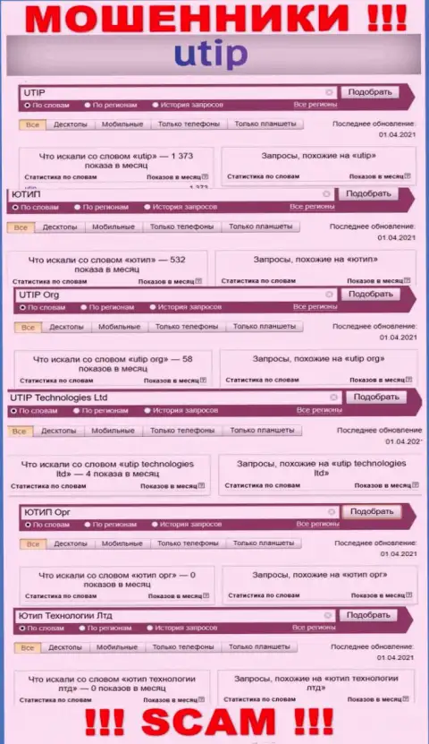 Статистика числа поисковых запросов в интернет сети по ворам UTIP Org