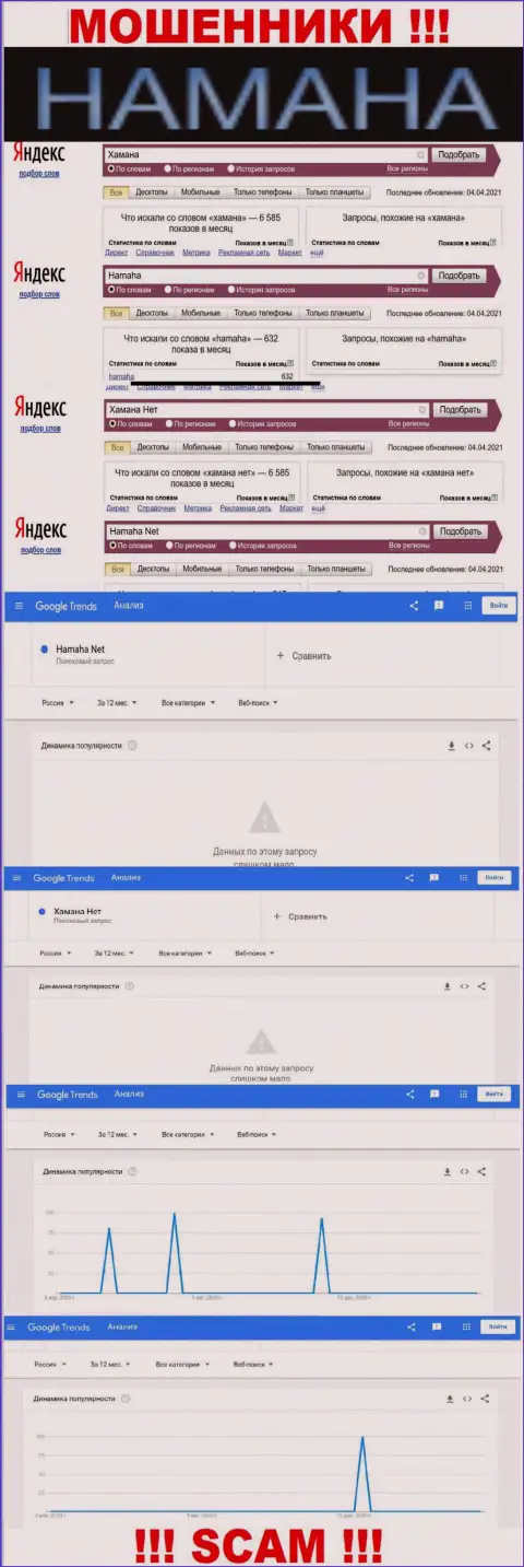 Online-запросы по бренду мошенников Хамана в поисковиках глобальной сети internet