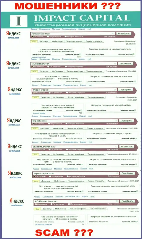 Показатели запросов по Импакт Капитал на веб-портале вордстат яндекс ру