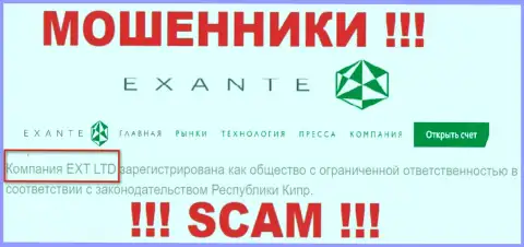 Юридическим лицом, владеющим internet мошенниками ЭКЗАНТ, является XNT LTD