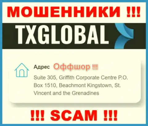 Добраться до конторы TX Global, чтобы вернуть денежные активы нереально, они пустили корни в оффшорной зоне: Suite 305, Griffith Corporate Centre P.O. Box 1510, Beachmont Kingstown, St. Vincent and the Grenadines