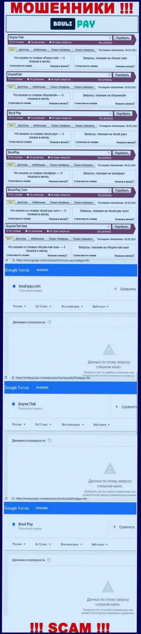 Число online-запросов данных о мошенниках Боули Пэй в сети Интернет