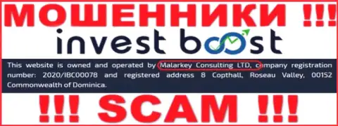 На официальном сайте Инвест Буст Ко написано, что этой организацией владеет Malarkey Consulting LTD