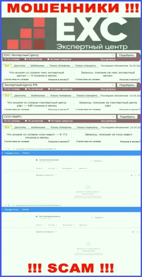 Статистика онлайн запросов по бренду Экспертный Центр РФ во всемирной интернет паутине