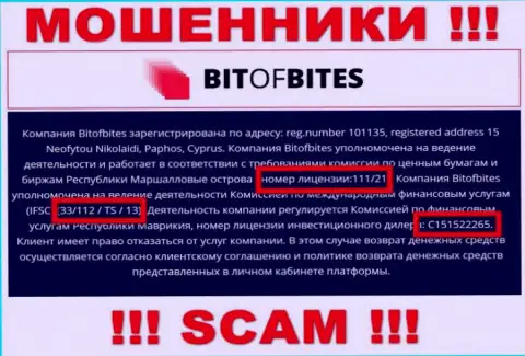 Лицензия на осуществление деятельности, которую мошенники BitOfBites засветили на своем сайте