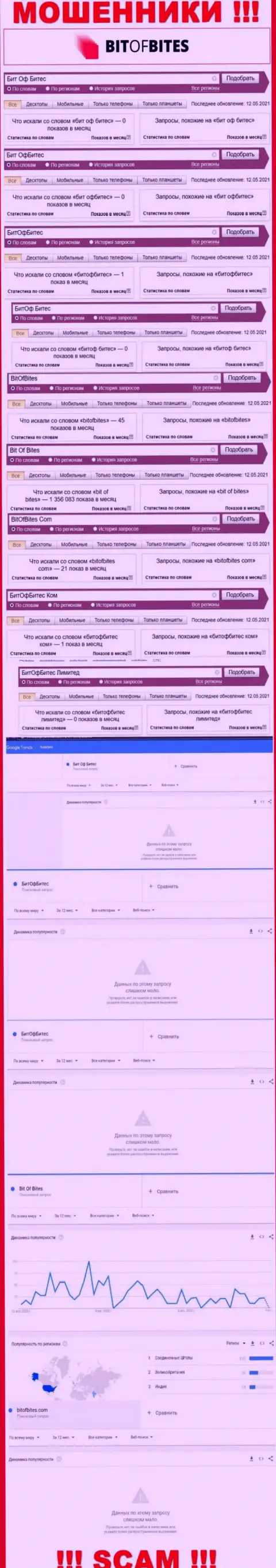 Число брендовых онлайн-запросов по internet-мошенникам Bit Of Bites