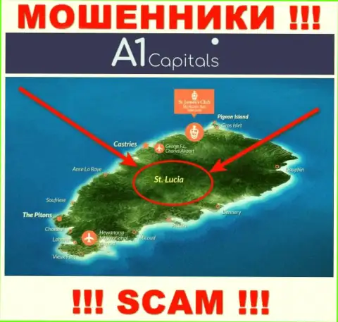 Контора А1Капиталс зарегистрирована в офшорной зоне, на территории - St. Lucia