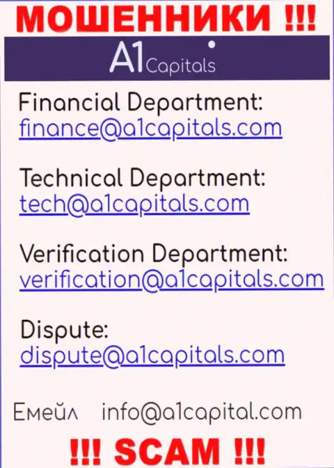 Рекомендуем избегать любых общений с кидалами A1 Capitals, в т.ч. через их е-мейл