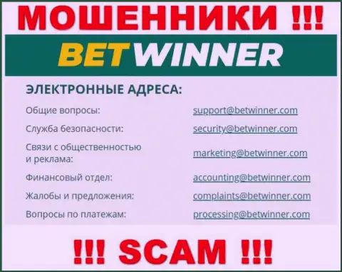 На web-ресурсе мошенников Bet Winner представлен их e-mail, однако писать письмо не спешите