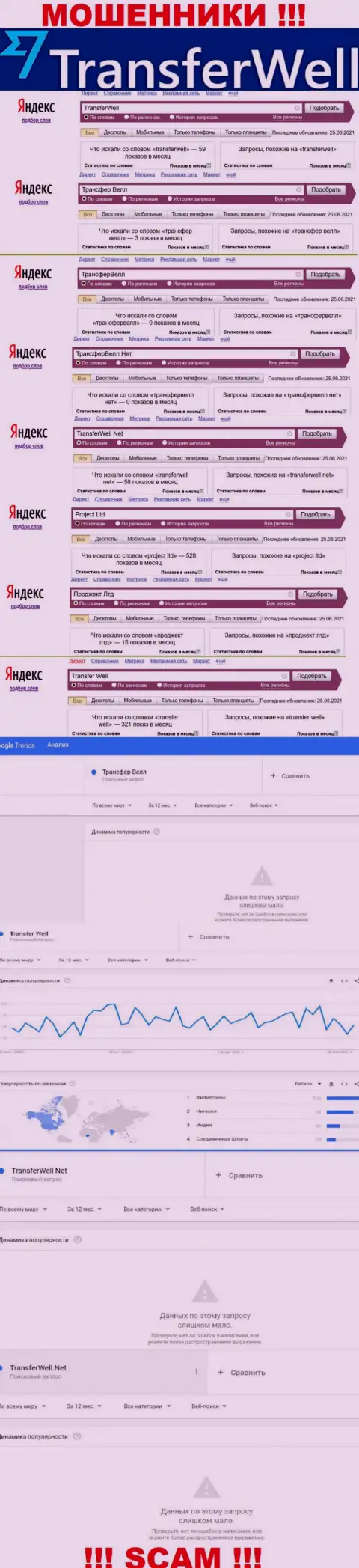 Суммарное число онлайн-запросов в поисковиках всемирной интернет паутины по бренду шулеров Трансфер Велл