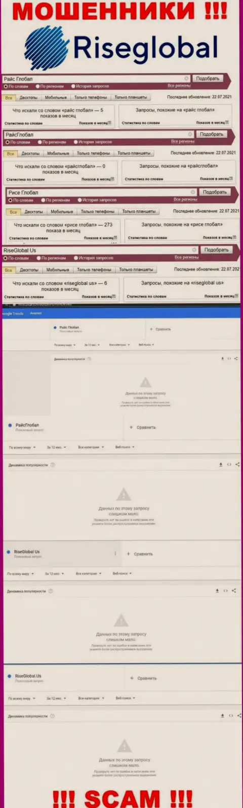 Инфа о онлайн запросах по бренду internet-мошенников RiseGlobal
