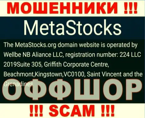 Suite 305, Griffith Corporate Centre, Beachmont, Kingstown, VC0100, Saint Vincent and the Grenadines - отсюда, с оффшорной зоны, internet-махинаторы MetaStocks безнаказанно оставляют без средств доверчивых клиентов