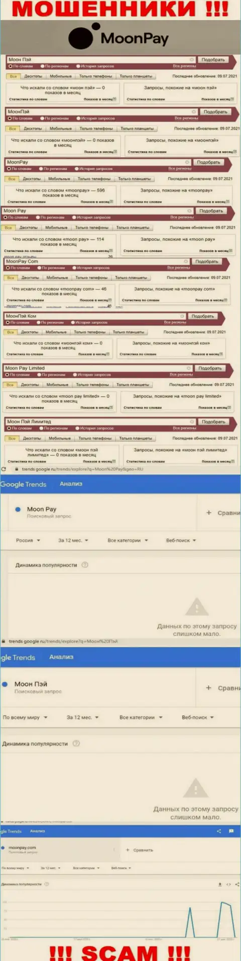 Статистические сведения брендовых онлайн-запросов по неправомерно действующей конторе Моон Пэй