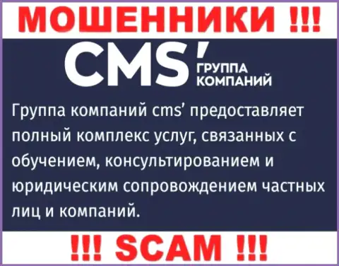 Опасно совместно сотрудничать с internet махинаторами CMS Institute, направление деятельности которых Consulting