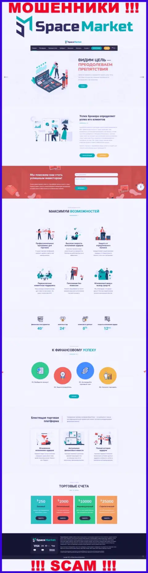 Официальный сайт мошенников СпейсМаркет Про, заполненный информацией для лохов