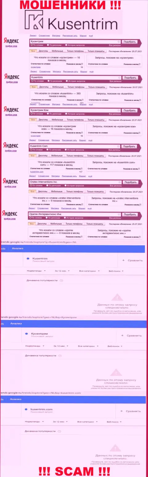 Статистика online-запросов по компании Kusentrim, будьте очень внимательны, ОБМАНЩИКИ