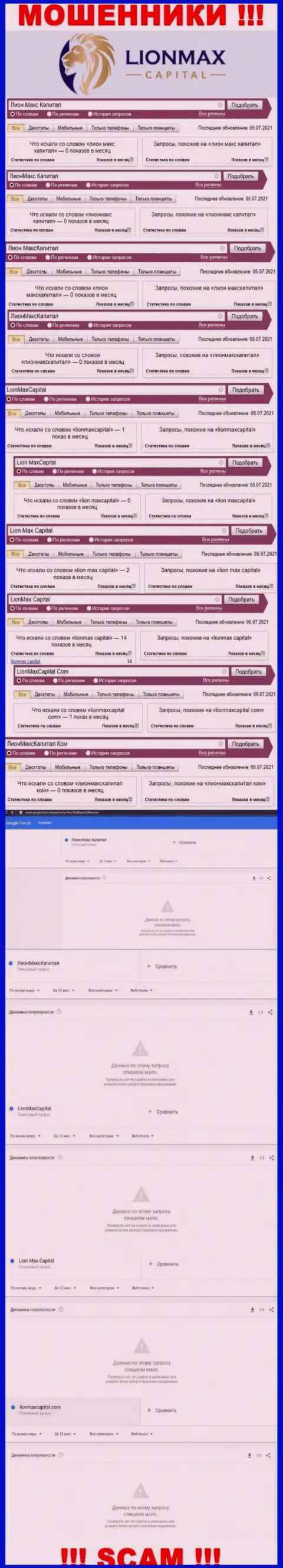 Сколько именно раз посетители глобальной сети интернет пытались найти инфу о мошенниках Lion Max Capital ???