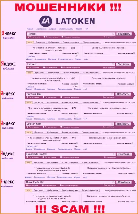 Поисковые запросы по махинаторам Латокен Ком