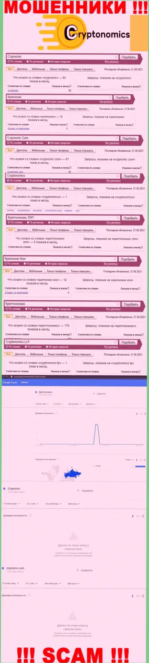 Статистика о брендовых онлайн-запросах касательно internet-мошенников Сryptonomics