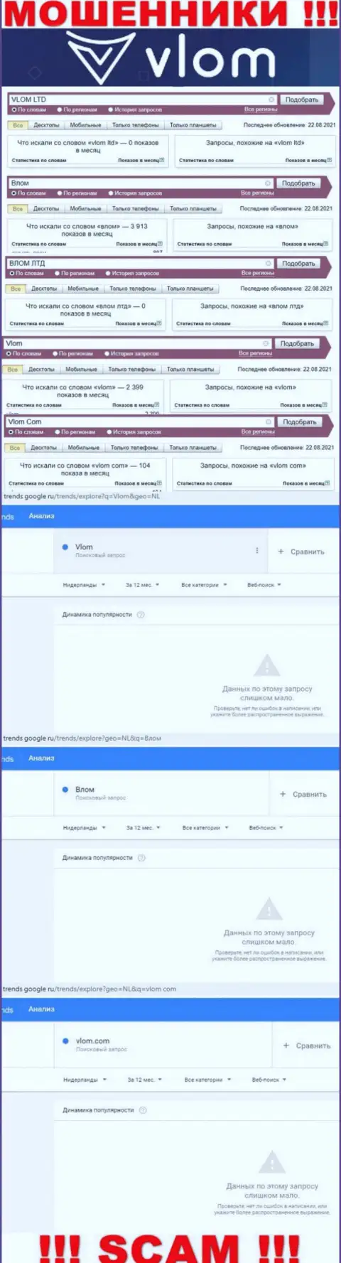 Инфа по онлайн запросам противозаконно действующей конторы Влом Ком в поисковиках интернет сети