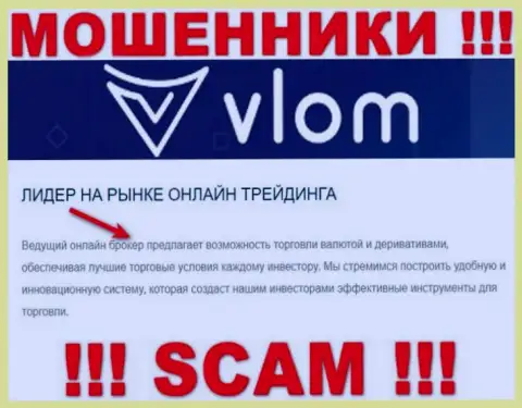 Мошенники Vlom Com представляются профессионалами в сфере Broker