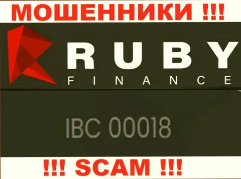 Подальше держитесь от Ruby Finance, вероятно с ненастоящим номером регистрации - 00018