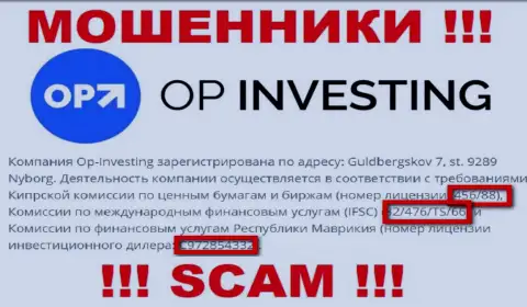 В OP-Investing постоянно выманивают финансовые активы доверчивых людей, но все равно предоставили лицензию на интернет-ресурсе