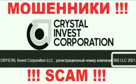 Номер регистрации конторы TheCrystalCorp Com, вероятнее всего, что и ненастоящий - 955 LLC 2021