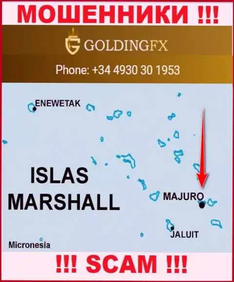 С кидалой Golding FX слишком опасно работать, ведь они базируются в оффшоре: Majuro, Marshall Islands