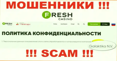 Юр. лицо интернет аферистов Fresh Casino - это GALAKTIKA N.V