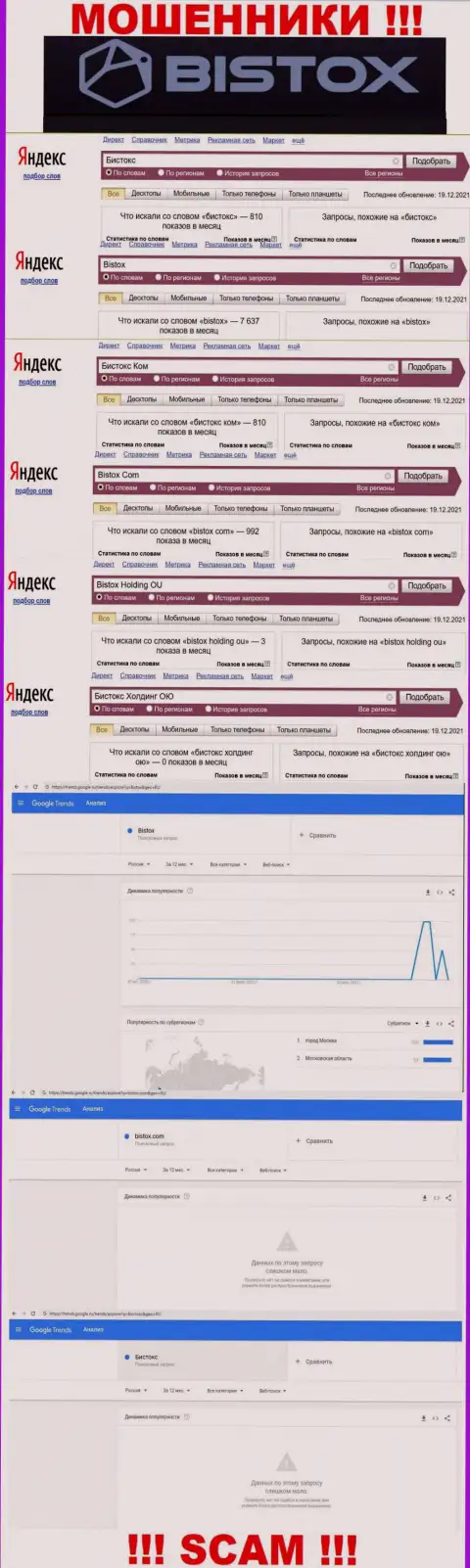 Вот такое количество онлайн запросов во всемирной паутине по мошенникам Bistox