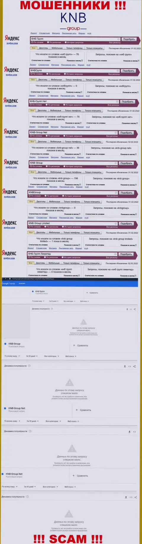 Сколько именно раз посетители сети Интернет пытались отыскать информацию о лохотронщиках KNB-Group Net ?