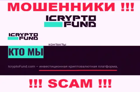 Инвестиции - именно в данном направлении предоставляют услуги internet кидалы ICryptoFund